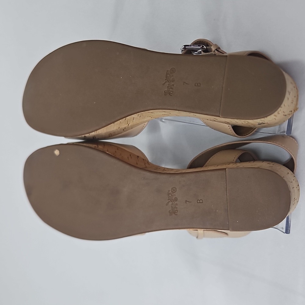 Coach Becka Tan Leather Platform Beachwood Cork Wedge Sandals Sz 7 - Picture 7 of 12